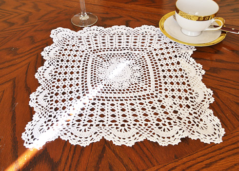 Square Crochet Placemat. White. 13" square ( 1 piece)